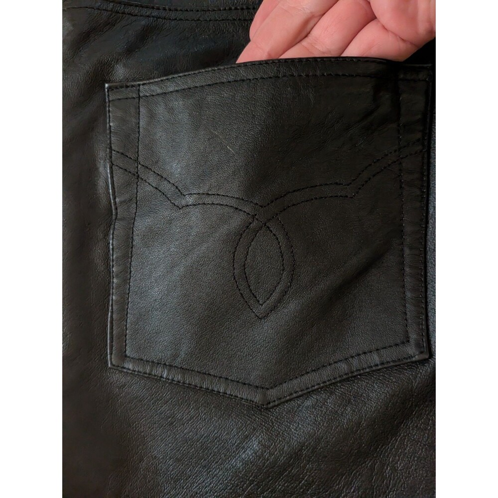 Vintage International Male Leather Pants 34 x 34 Black Gay 5 Pocket Raw Hem - Picture 5 of 11